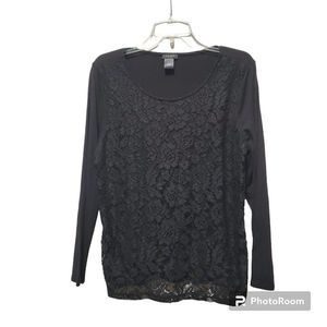 Ann Taylor Black Jersey Top Lace Overlay Women's Size Large